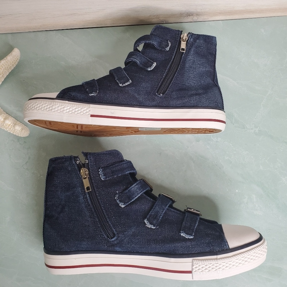 Last One! Dark Denim Buckle Sneakers - Picture 7 of 7